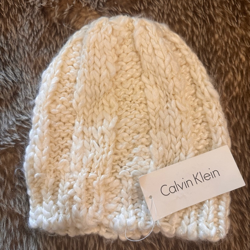 Calvin Klein Ivory Knit Beanie